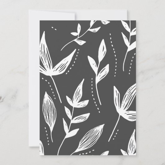 Faire-part de mariage moderne à feuille noire et b (Dos)