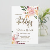 faire-part de mariage moderne à fleurs boho (Debout devant)