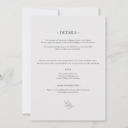 Faire-part de mariage moderne à fleurs noires et b (Dos)