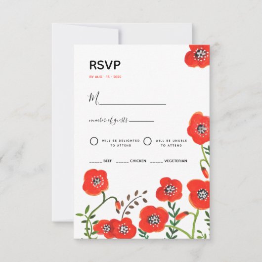 Faire-part de mariage moderne à fleurs rouges (Devant)