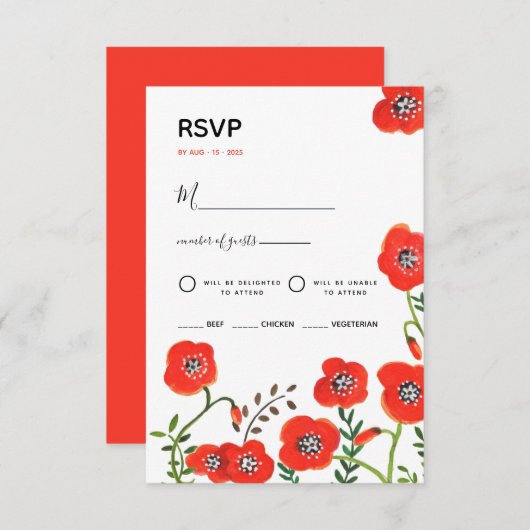 Faire-part de mariage moderne à fleurs rouges (Devant / Derrière)