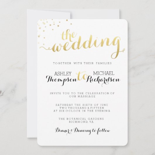 Faire-part de mariage moderne à huile d'or (Devant)