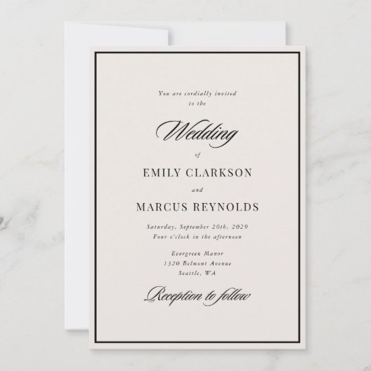 Faire-part de mariage moderne à la frontière noire (Devant)