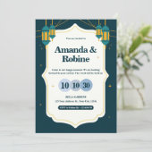 Faire-part de mariage moderne à lanternes (Debout devant)