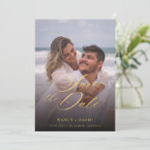 Faire-Part de Mariage Moderne à l'Écriture Dorée U (Debout devant)