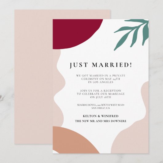 Faire-part de mariage moderne abstrait Juste marié (Devant / Derrière)