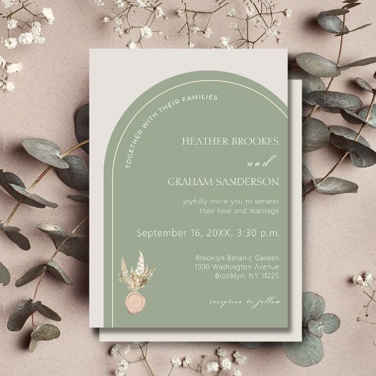 Faire-part de mariage moderne Arch Sage Green