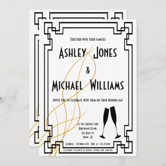 Faire-part de mariage moderne Art déco cordial (Devant / Derrière)