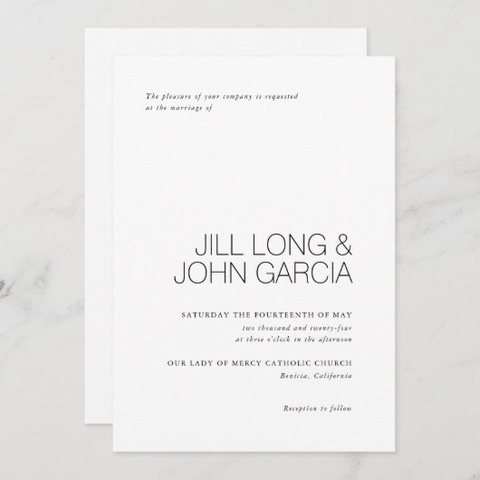 Faire-part de mariage Moderne Au Design Minimal (Devant / Derrière)