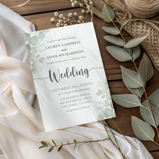Faire-part de mariage moderne au eucalyptus vert s