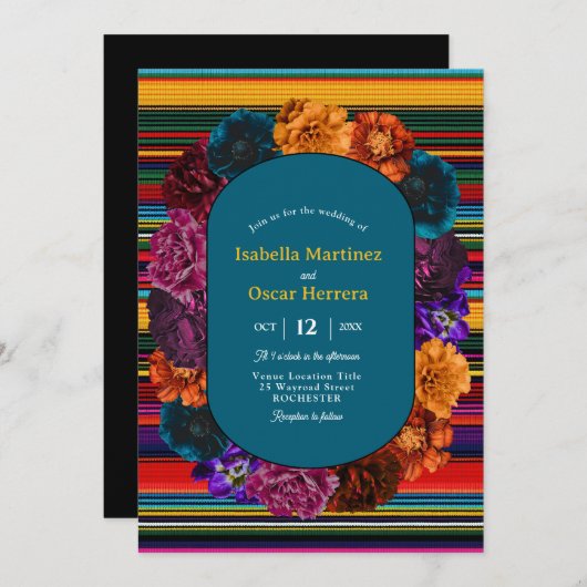 Faire-part de mariage moderne aux fleurs mexicaine (Devant / Derrière)