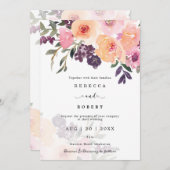 faire-part de mariage moderne aux fleurs violettes (Devant / Derrière)