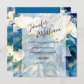 Faire-part de mariage moderne aux hortensias bleus (Devant / Derrière)