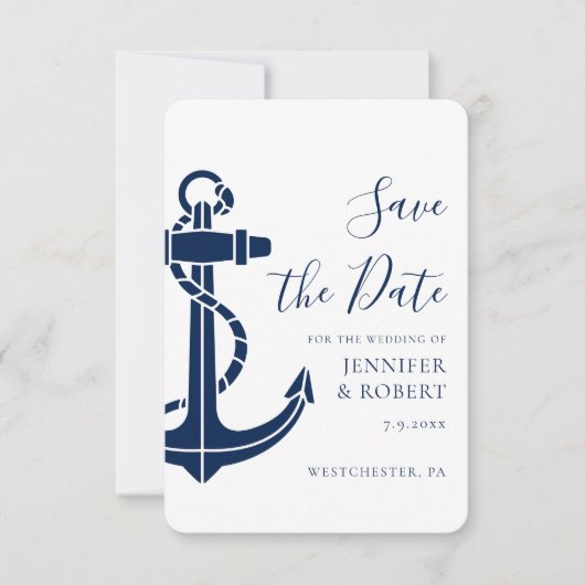 Faire-part de mariage moderne avec ancre nautique (Devant)