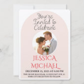Faire-Part de Mariage Moderne avec Arche Rose et C (Devant)