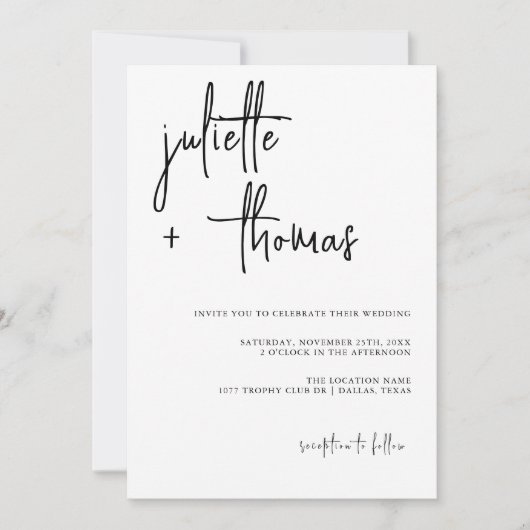 Faire-part de mariage moderne avec calligraphie él (Devant)