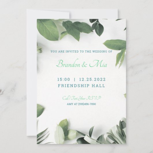 Faire-part de mariage moderne avec Feuilles botani (Devant)