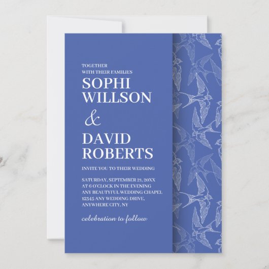 Faire-part de mariage moderne avec motif hirondell (Devant)