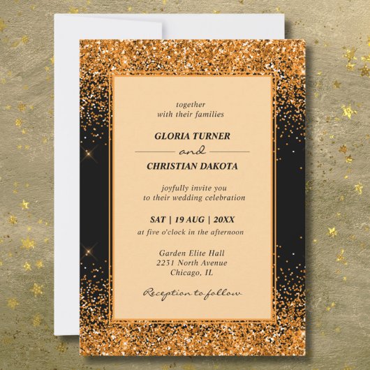 Faire-Part de Mariage Moderne avec Paillettes Doré