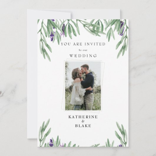 Faire-part de mariage moderne avec photo et feuill (Devant)