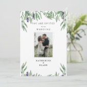 Faire-part de mariage moderne avec photo et feuill (Debout devant)