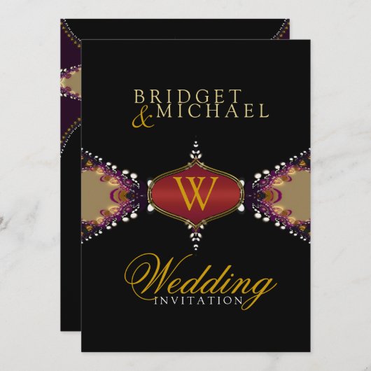 Faire-part de mariage moderne Black Batik Elegance (Devant / Derrière)