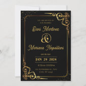 Faire-part de mariage moderne Black Gold (Devant)