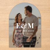 Faire-part de mariage moderne blanc à monogramme e (Recto)