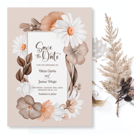 Faire-part de mariage moderne blanc Daisy