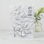 Faire-part de mariage moderne blanc et beige – Bot (Debout devant)