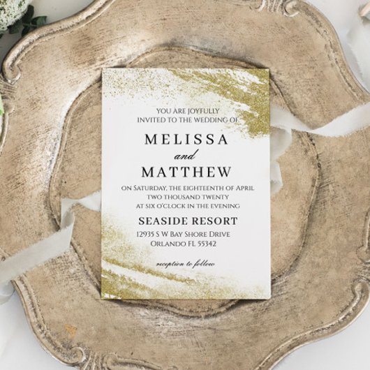 Faire-part de mariage moderne blanc et or