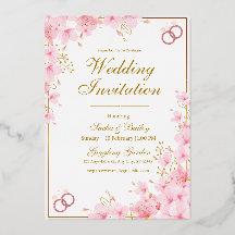 Faire-part de mariage moderne blanc et rose