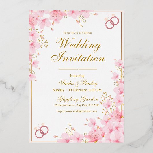 Faire-part de mariage moderne blanc et rose (Recto)