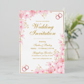 Faire-part de mariage moderne blanc et rose (Debout devant)