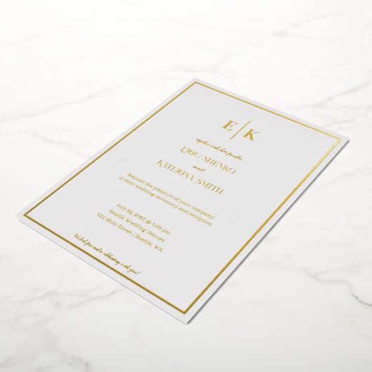 Faire-part de mariage moderne blanche et dorée (Rotation)