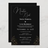 Faire-part de mariage moderne blanche et noire (Devant / Derrière)