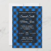 Faire-part de mariage moderne bleu à carreaux de B (Devant)