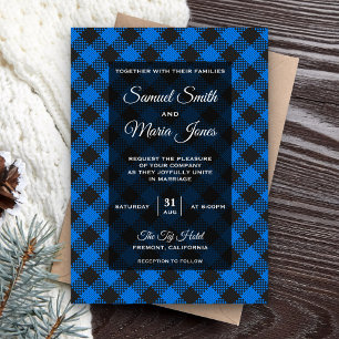 Faire-part de mariage moderne bleu à carreaux de B