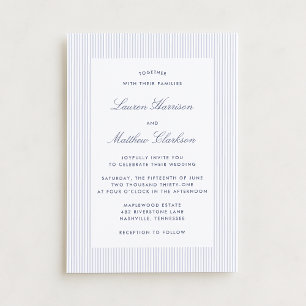 Faire-part de mariage moderne bleu et blanc à rayu