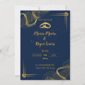 Faire-part de mariage moderne bleu et or (Devant)