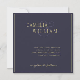 Faire-part de mariage moderne bleu foncé violet