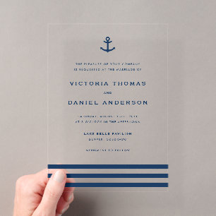 Faire-part de mariage moderne bleu marine avec anc