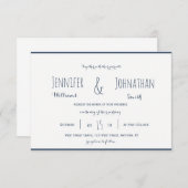 Faire-part de mariage moderne bleu marine et blanc (Devant / Derrière)