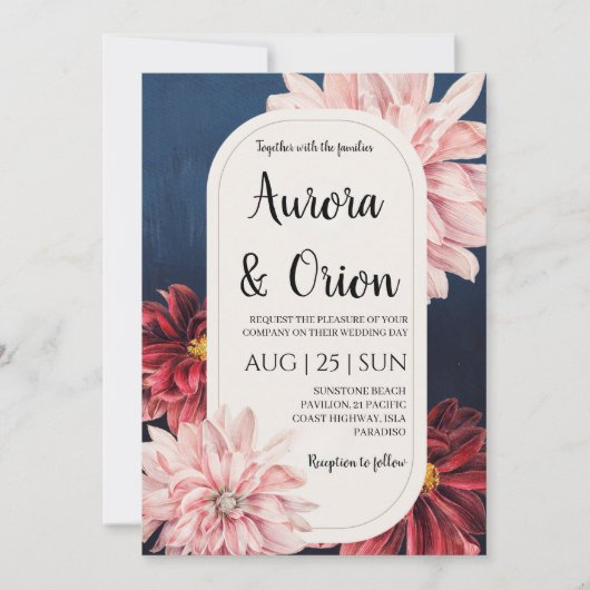 faire-part de mariage moderne bleu marine et borde (Devant)