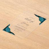 Faire-part de mariage moderne bleu sarcelle or coi (Poser)
