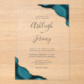 Faire-part de mariage moderne bleu sarcelle or coi (Recto)