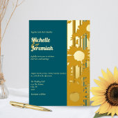 Faire-part de mariage moderne bleu sarcelle Tourne