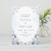 Faire-part de mariage moderne bleue (Debout devant)