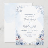 Faire-part de mariage moderne bleue (Devant / Derrière)