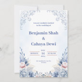 Faire-part de mariage moderne bleue (Devant)